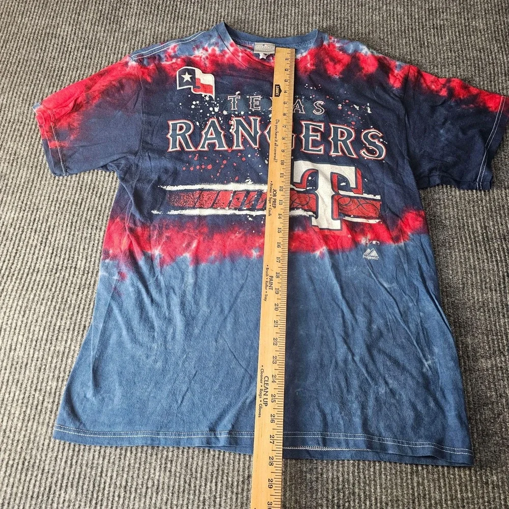 Texas Rangers Shirt Mens Large Multi-Color MLB Baseball Tie Dye Graphic Majestic